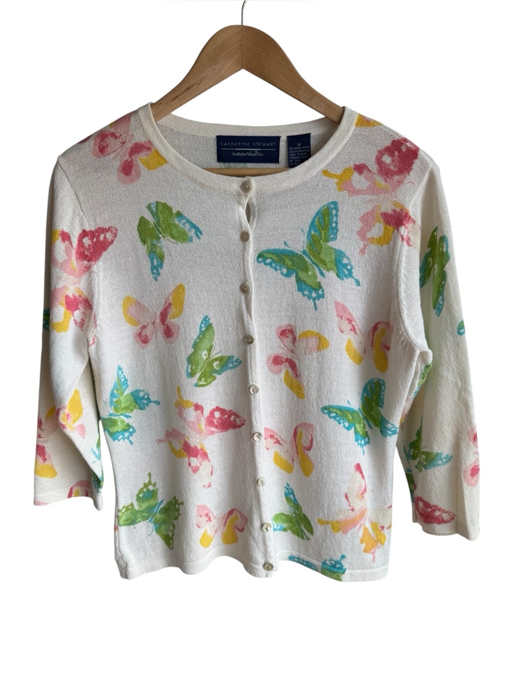 Catherine Stewart Lightweight Spring Butterfly Cardigan Sz M Button Up Sweater